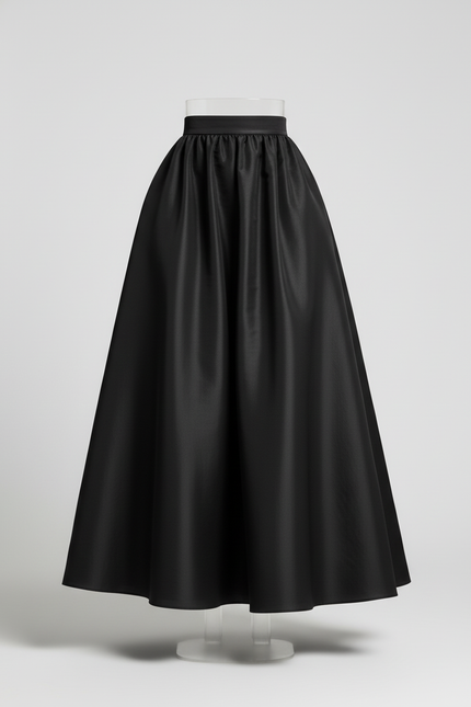 Jupe Longue Noire Satinée Élégante Femme