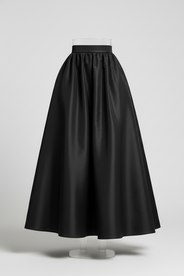 Jupe Longue Noire Satinée Élégante Femme