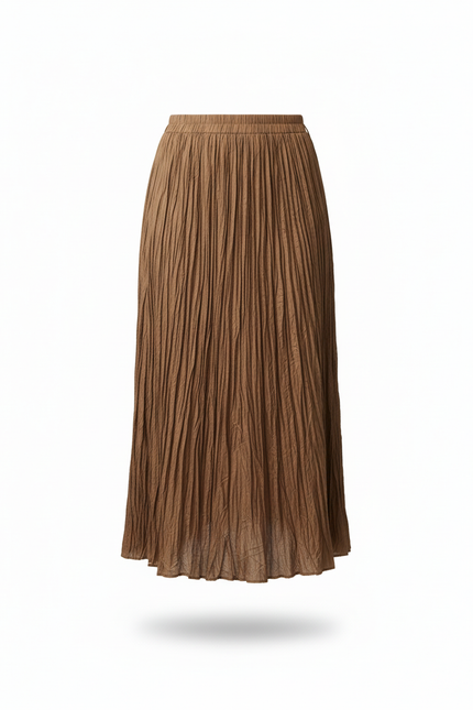 Jupe Longue Plissée Marron Fluide