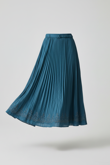 Jupe Longue Plissée Bleu Canard Fluide