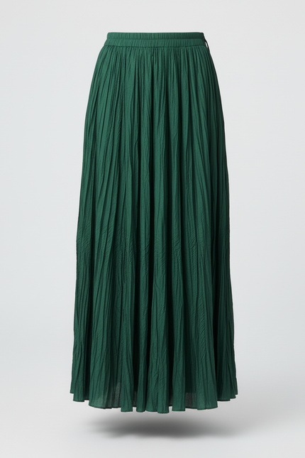 Jupe Longue Verte Plissée Fluide Femme