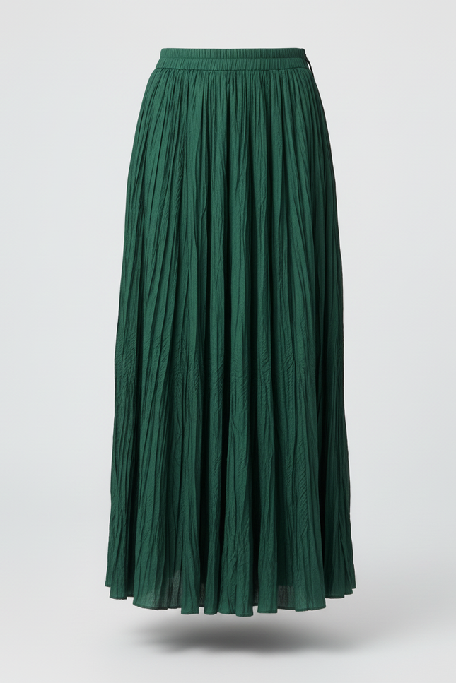 Jupe Longue Verte Plissée Fluide Femme