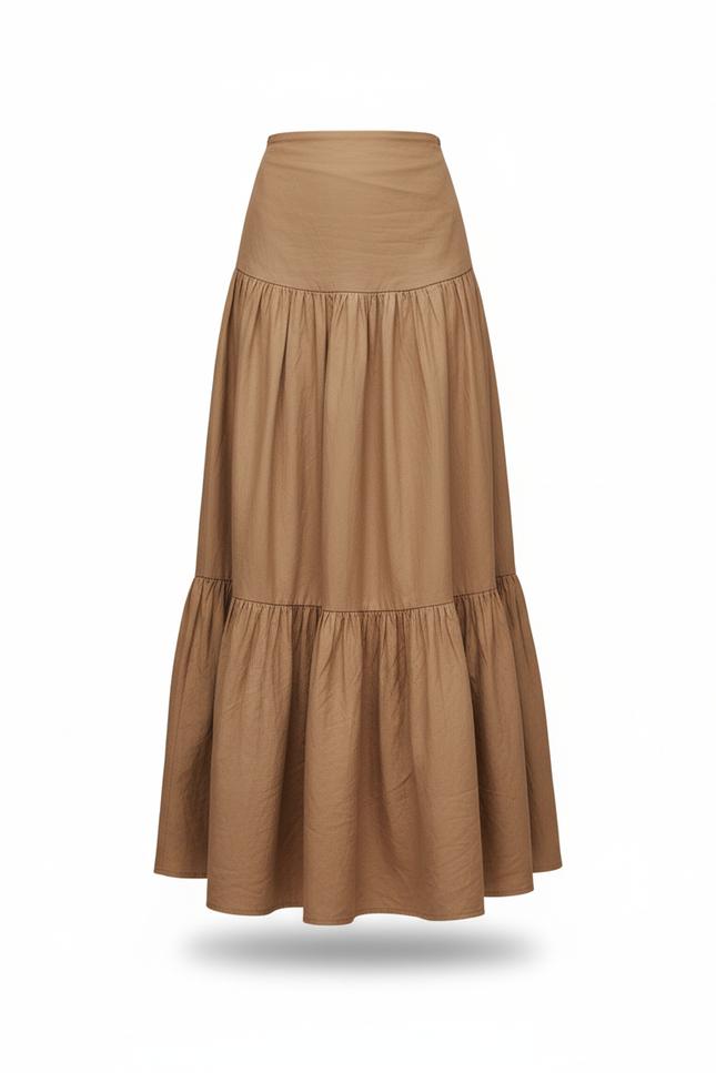 Jupe Longue Beige À Volants Décontractée