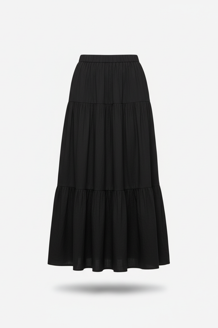 Jupe Longue Noire À Volants Fluide