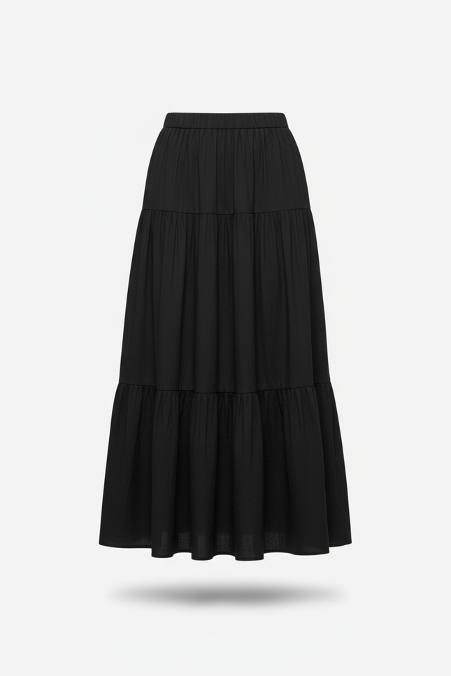 Jupe Longue Noire À Volants Fluide