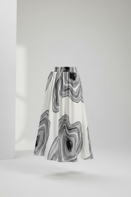 Jupe Longue Blanche Motif Abstrait Fluide