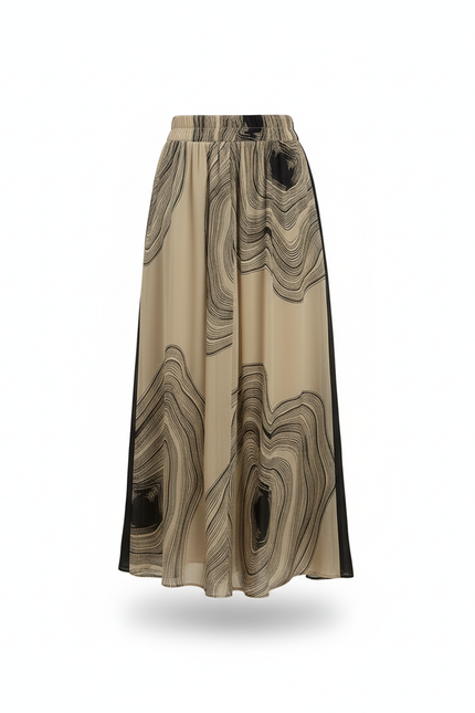 Jupe Longue Beige Motifs Abstraits Élégante