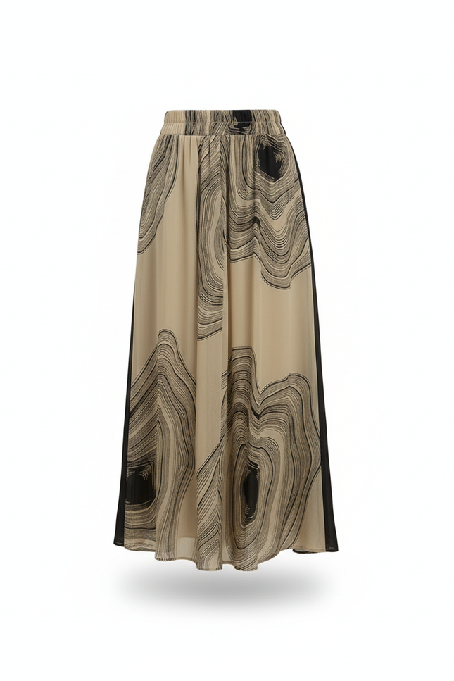 Jupe Longue Beige Motifs Abstraits Élégante