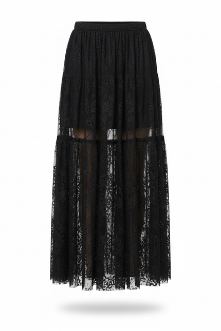 Jupe Longue Dentelle Noire Transparente Élégante Chic