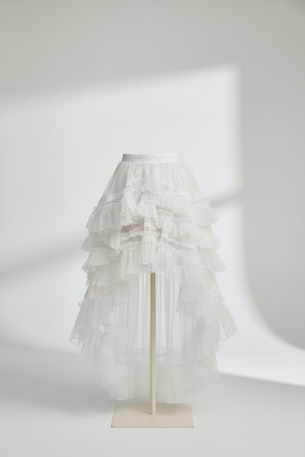 Jupe Longue Blanche À Volants Chic