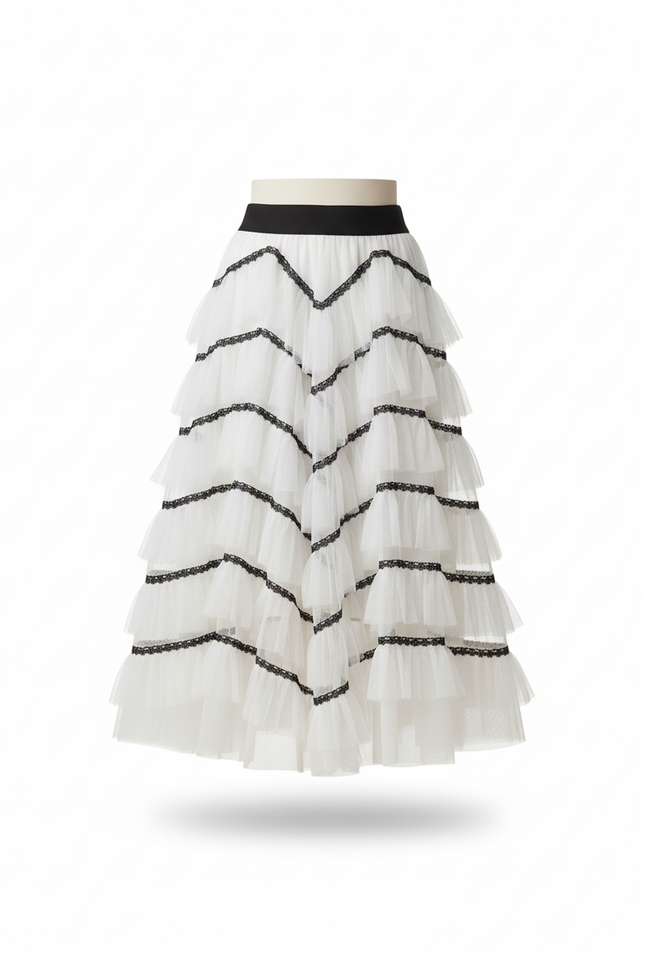 Jupe Longue Tulle Volantée Bicolore Chic