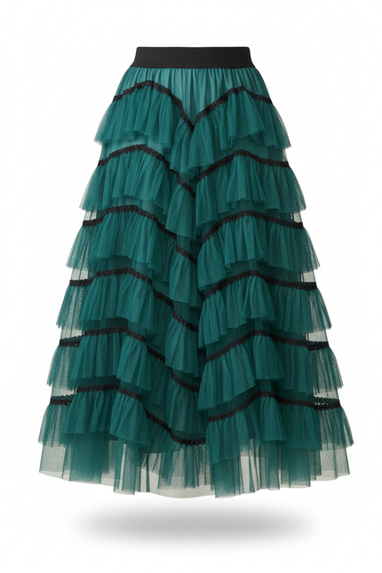 Jupe Longue Vert Émeraude Volants Chic