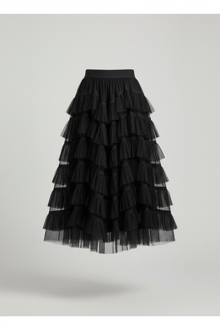 Jupe Longue Rose Poudré Volants Chic Femme