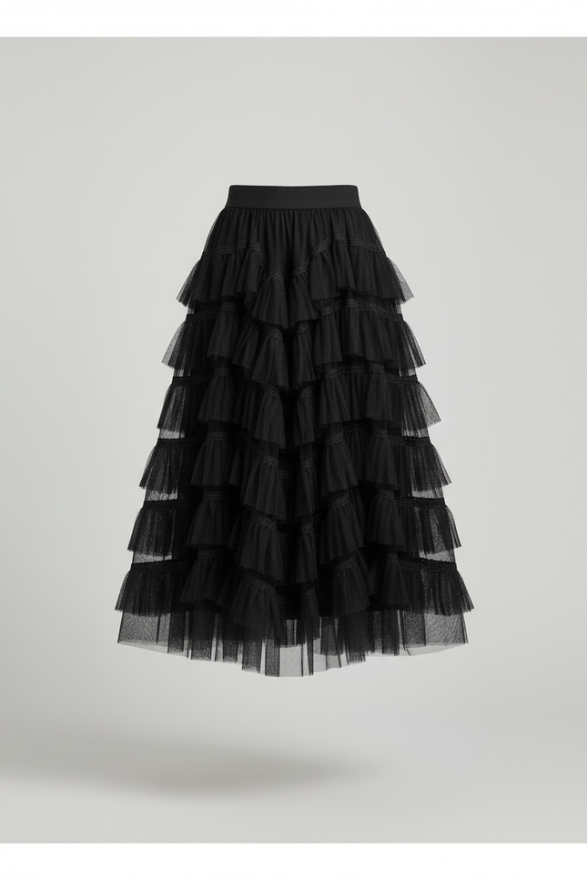 Jupe Longue Rose Poudré Volants Chic Femme