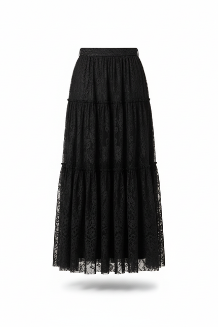 Jupe Longue Noire Dentelle Chic Soirée