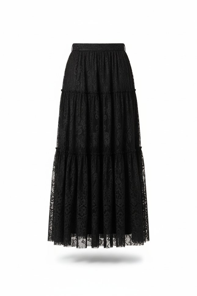 Jupe Longue Noire Dentelle Chic Soirée