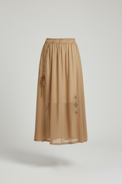 Jupe Longue Camel Broderie Fluide