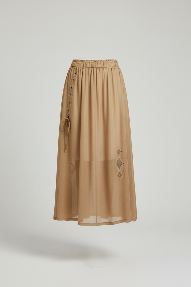 Jupe Longue Camel Broderie Fluide