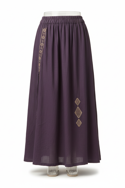 Jupe Longue Pourpre Brodée Bohème