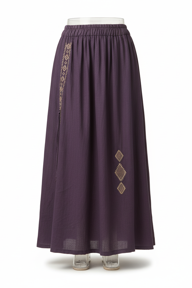 Jupe Longue Pourpre Brodée Bohème