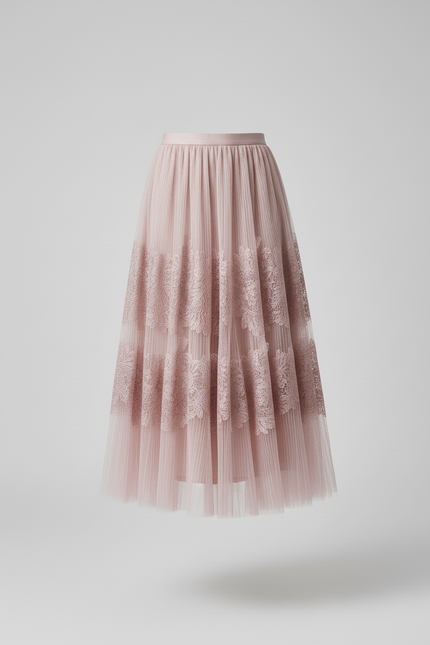 Jupe Longue Rose Dentelle Fluide