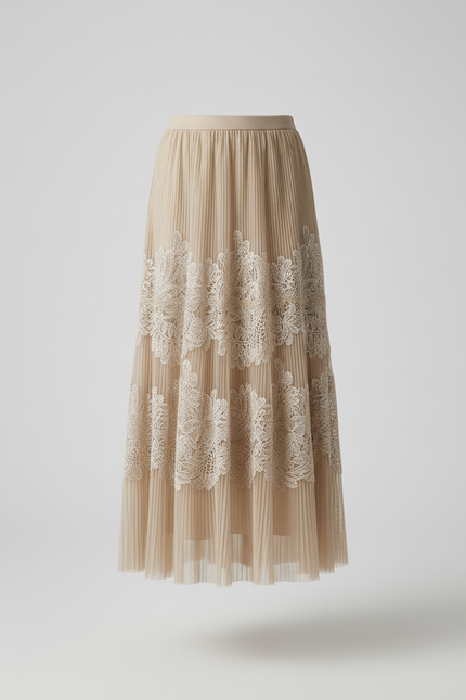 Jupe Longue Plissée Dentelle Fluide