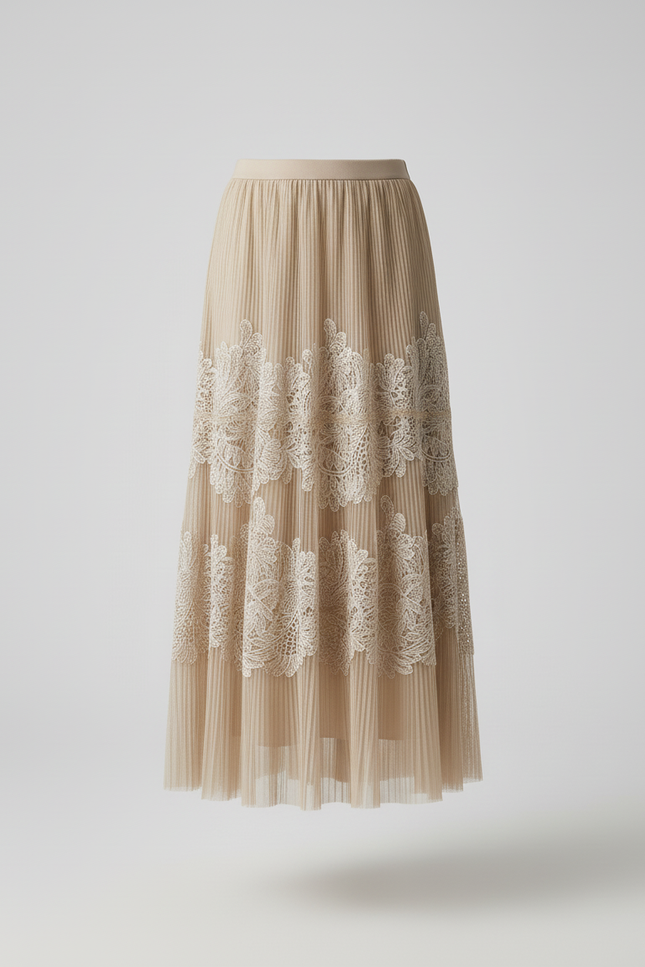 Jupe Longue Plissée Dentelle Fluide