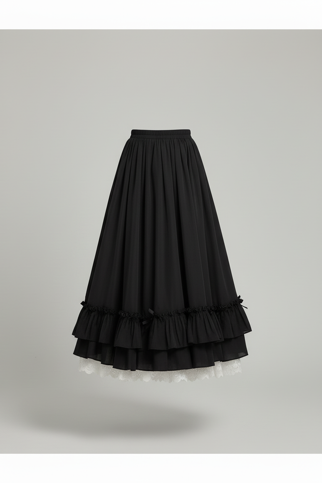 Jupe Longue Volants Dentelle Collège