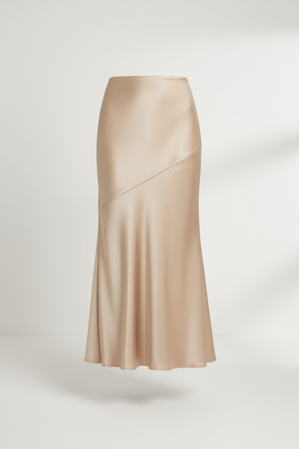 Jupe Longue Satin Beige Élégante