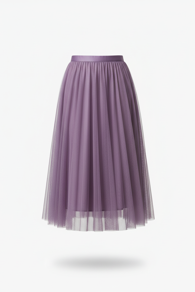 Jupe Longue Tulle Lavande Plissée