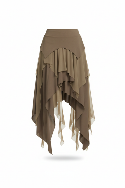 Jupe Longue Asymétrique Kaki Fluide