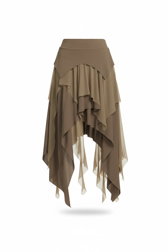 Jupe Longue Asymétrique Kaki Fluide