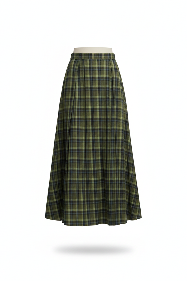 Jupe Longue Plissée A Carreaux