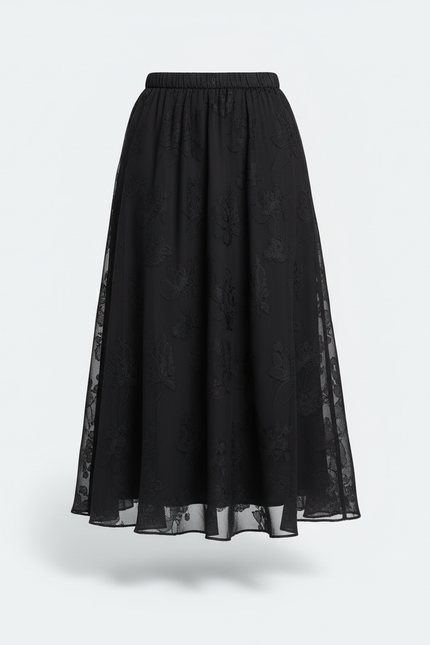 Jupe Longue Noire Brodée Chic