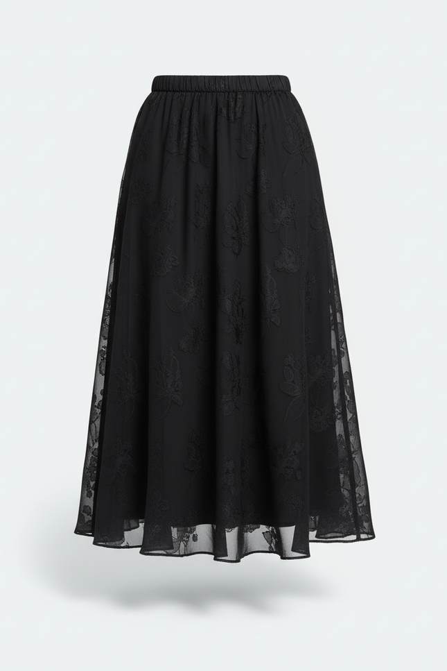 Jupe Longue Noire Brodée Chic