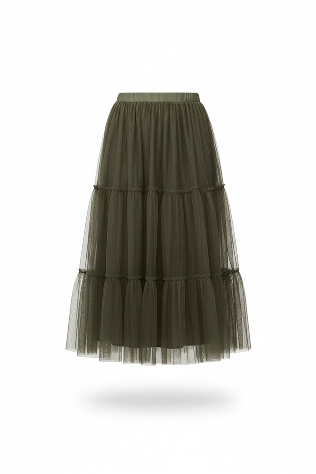Jupe Longue Kaki Tulle Chic