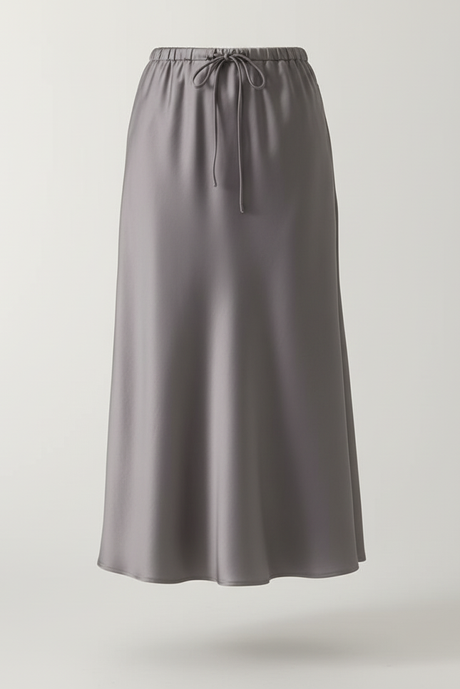 Jupe Longue Grise Satinée Élégante Mode