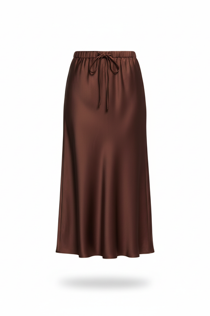 Jupe Longue Marron Satin Élégante