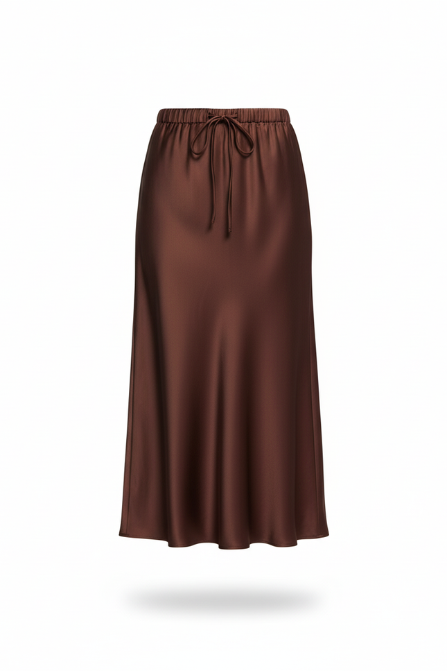 Jupe Longue Marron Satin Élégante