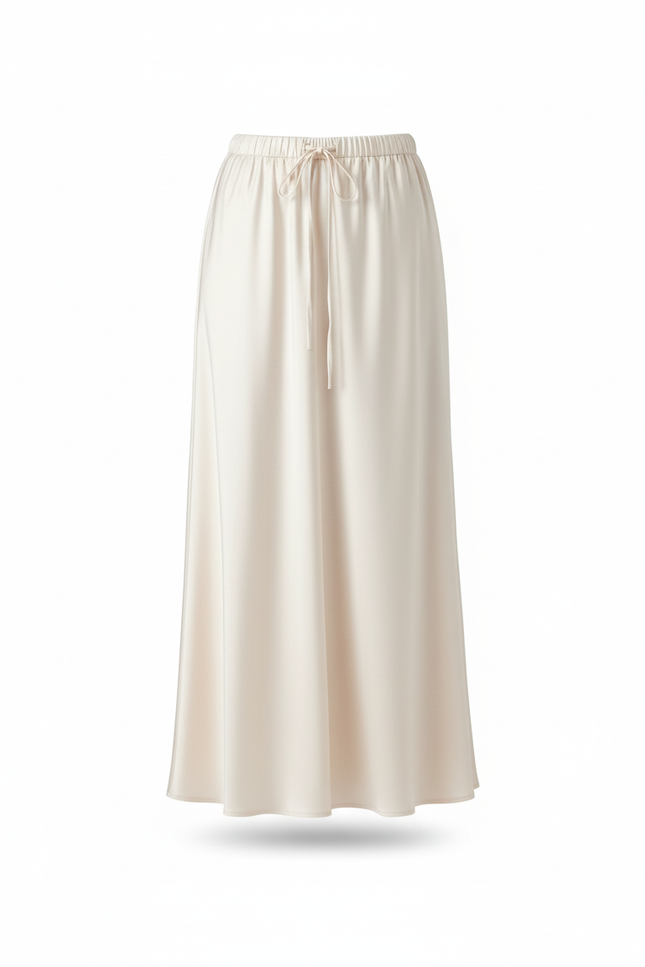 Jupe Longue Satin Beige Fluide Femme