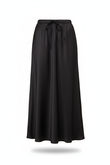 Jupe Longue Noire Satinée Élégante Bohème