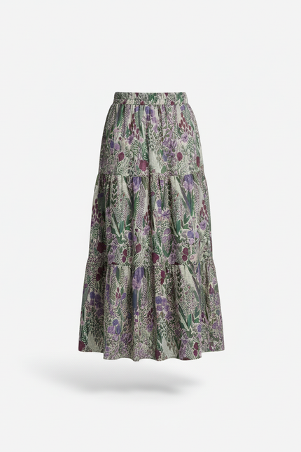 Jupe Verte Fleurie Longue