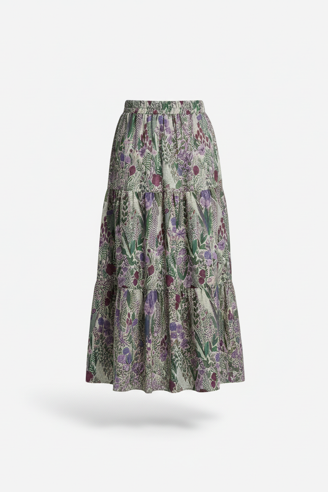 Jupe Verte Fleurie Longue