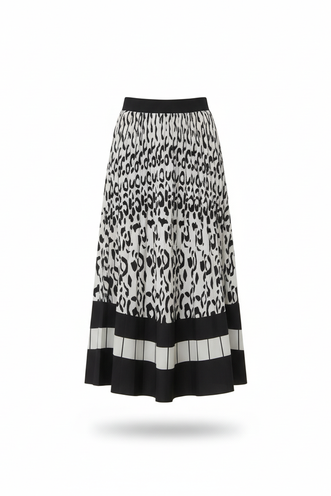 Jupe Longue Pliée Noir Et Blanc Élégante