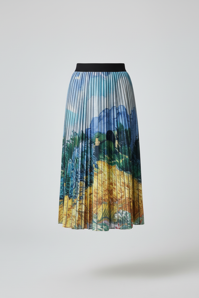 Jupe Longue Plissée Imprimée Fluide
