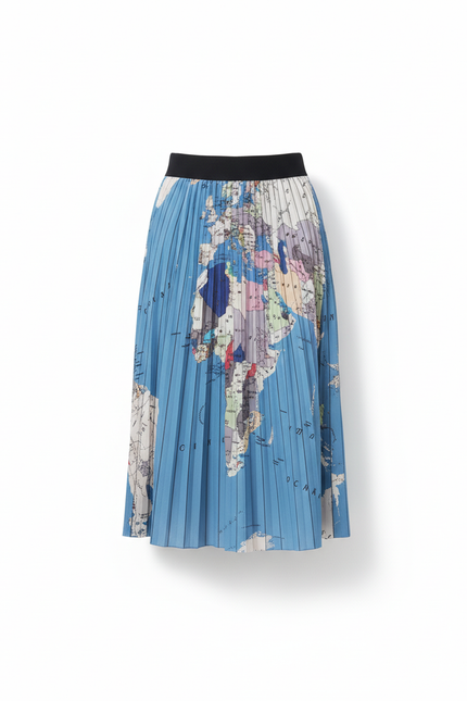Jupe Longue Plissée Imprimé Carte Fluide