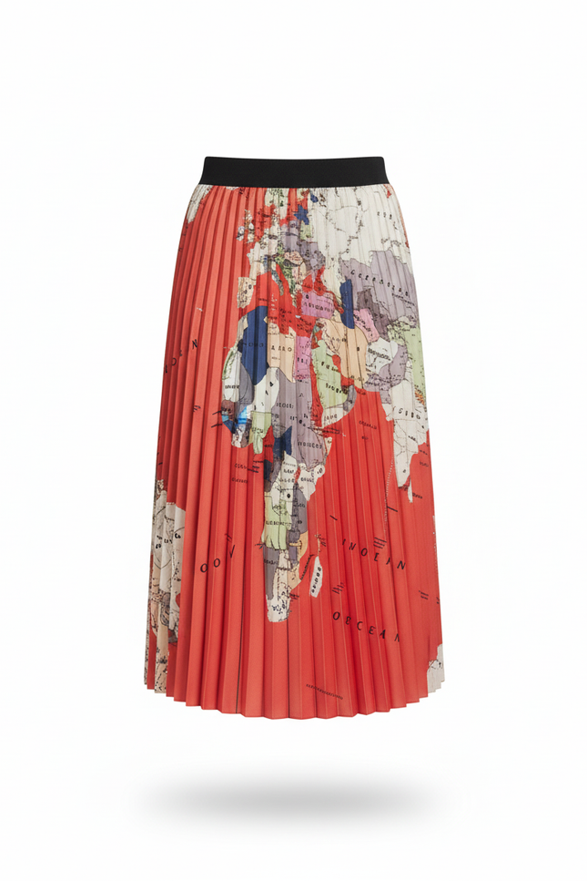 Jupe Longue Imprimé Carte Plissée Fluide