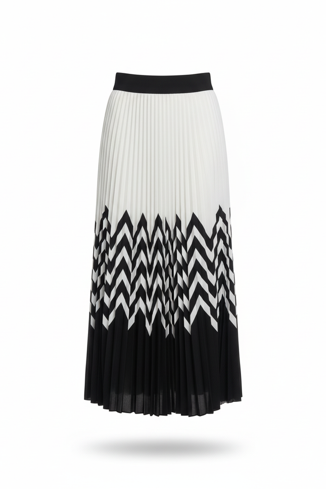 Jupe Longue Plissée Motif Chevron Chic