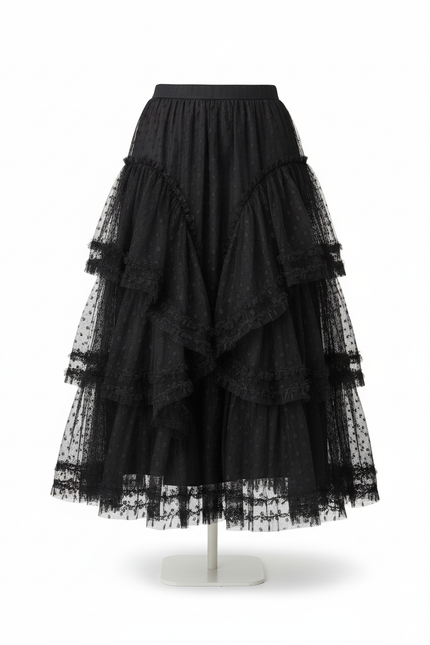 Jupe Longue Noire Volant