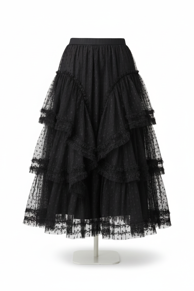 Jupe Longue Noire Volant